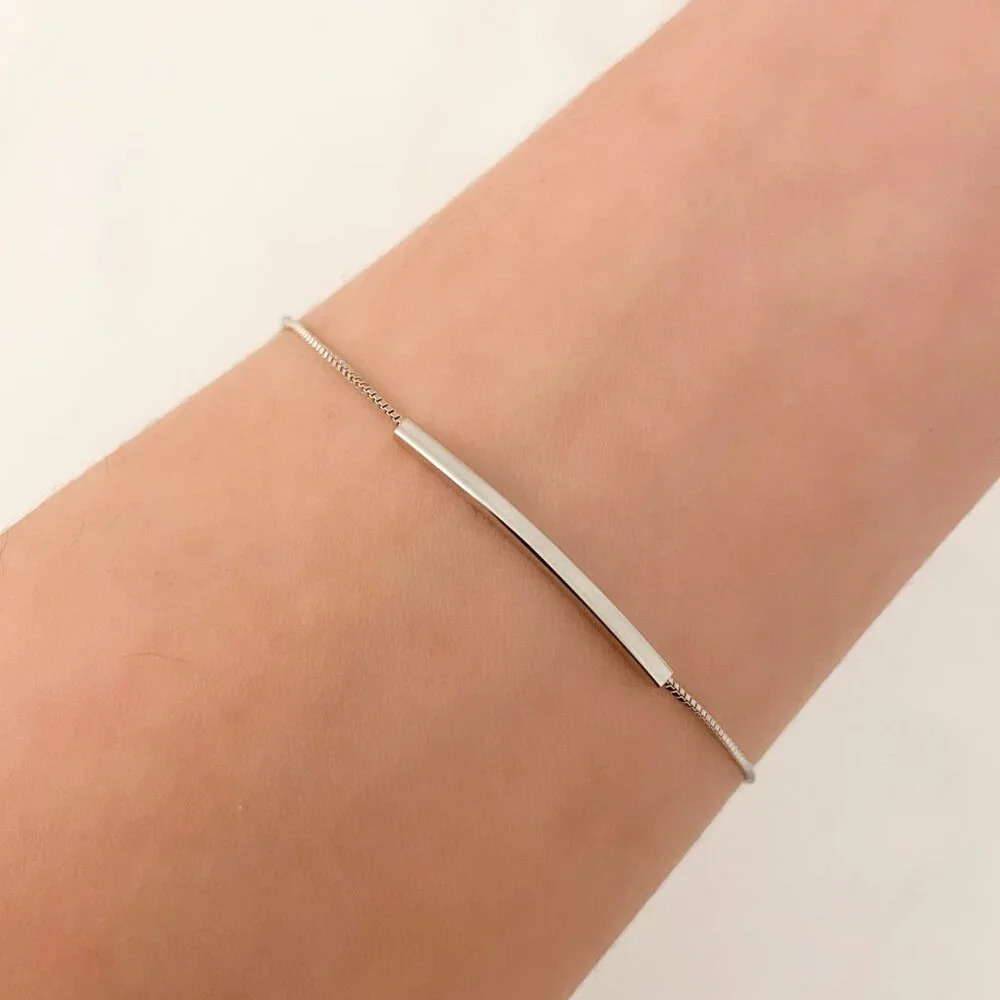 925 Sterling Silver Dainty Bracelet Bar Bracelet Minimalist Box Chain Bracelet